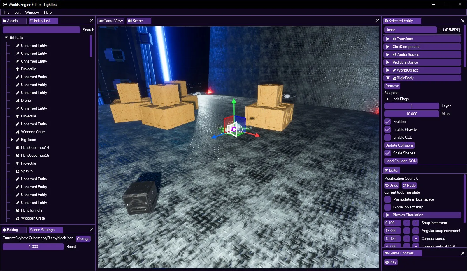 Screenshot of the Worlds Engine editor